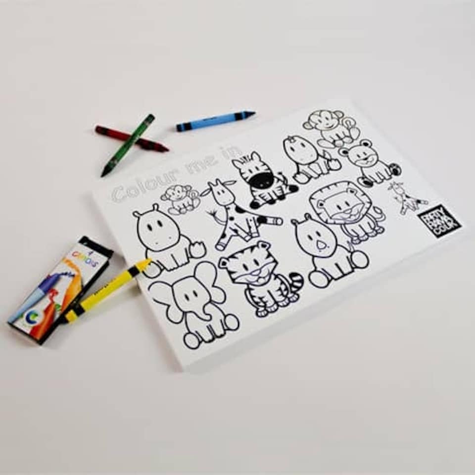 Zoo Animals Themed A4 Colouring sheet With 4 Crayons