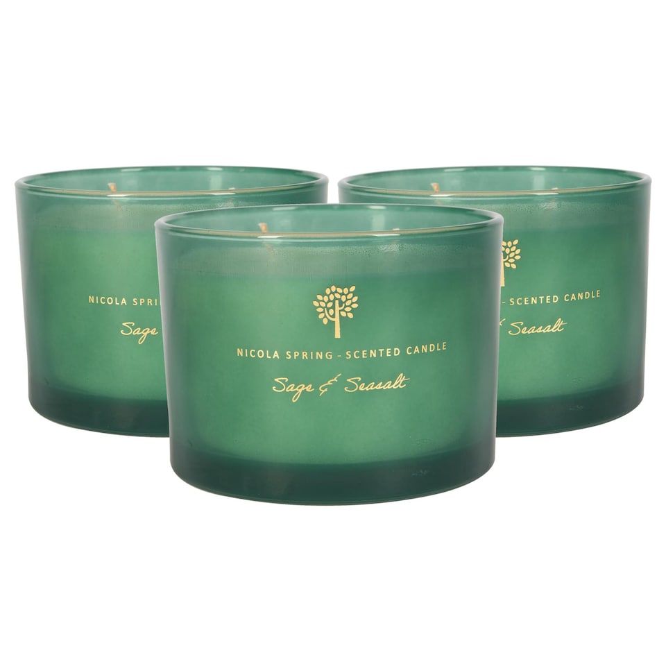 image 1 of Nicola Spring Soy Wax Scented Candles - 350g - Sage & Seasalt - Pack of 3 | Green | Green