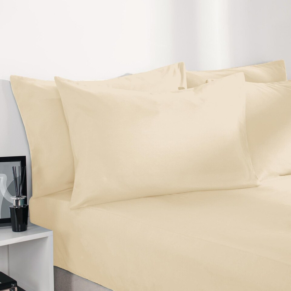 image 1 of OHS Ultra Soft Microfibre Plain Fitted Bed Sheet | Cream | Ivory | Double