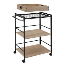 Drinks Trolley Worcester - 3 shelves and removable tray, 4 swivel castors with parking brake | Brown | industrial wood light, oak Sonoma | 65 x 41,50 x 87 cm | 1