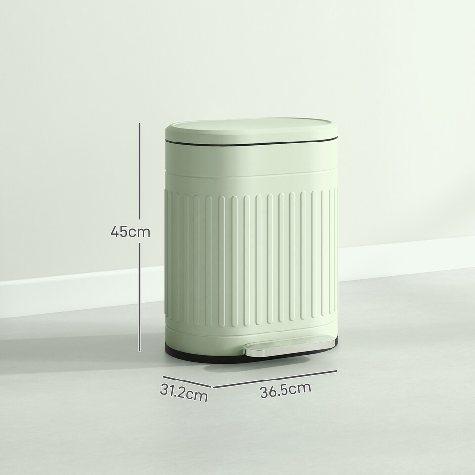 image 1 of HOMCOM 20 Litre Pedal Bin, Fingerprint Proof Kitchen Bin with Soft-close Lid, Metal Rubbish Bin with Foot Pedal and Removable Inner Bucket, Light Green | Green | 1