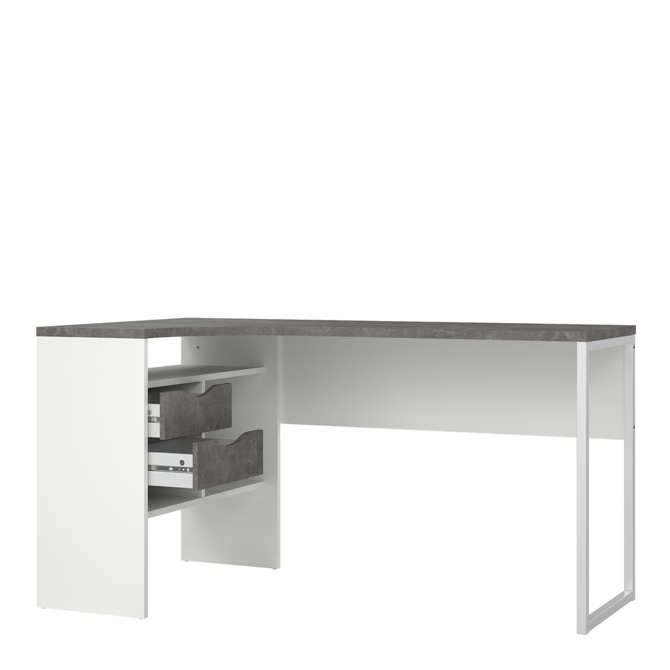 image 1 of Function Plus Corner Desk 2 Drawers in White and Grey