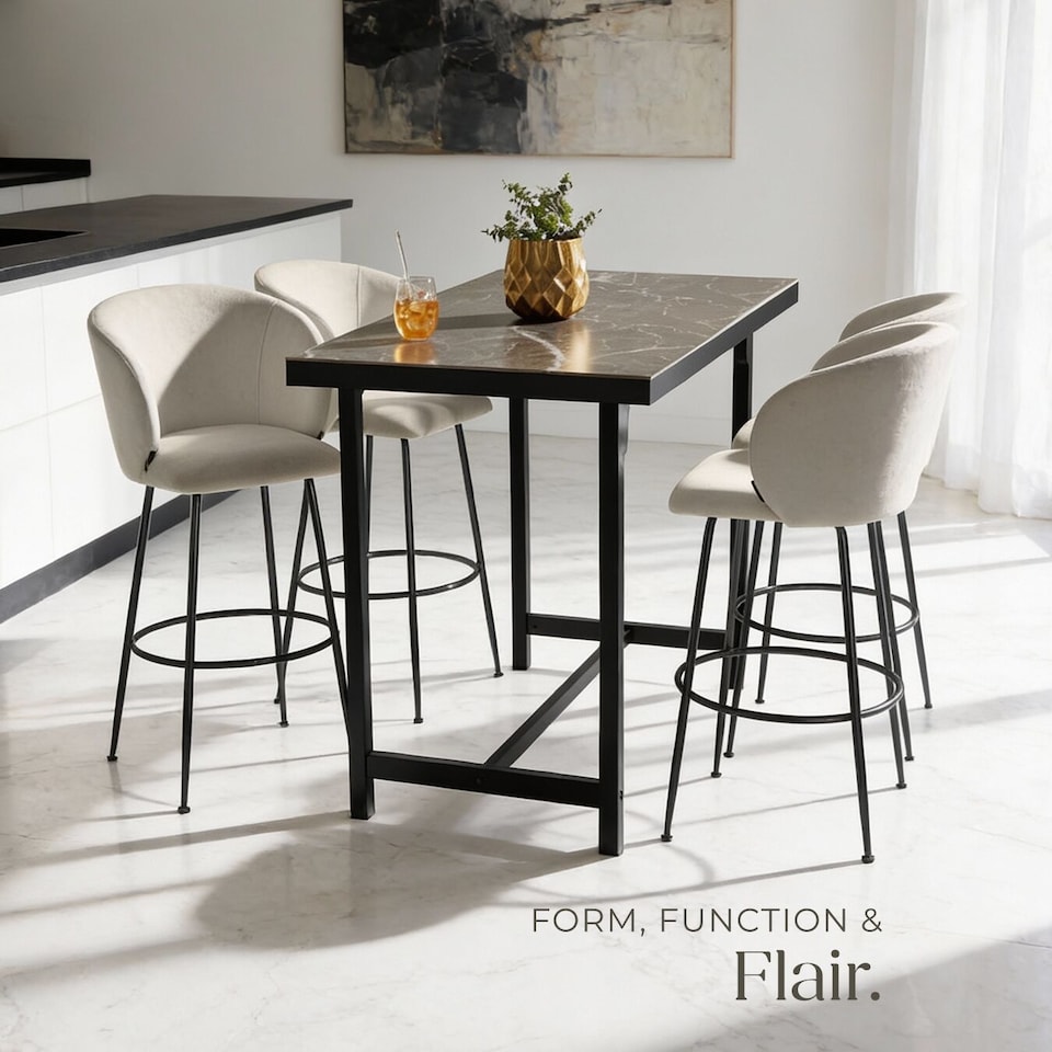image 1 of Bar Stool Luana - with backrest, velvet look and padded | Cream | cream/black | 60 x 51 x 106 cm | 2