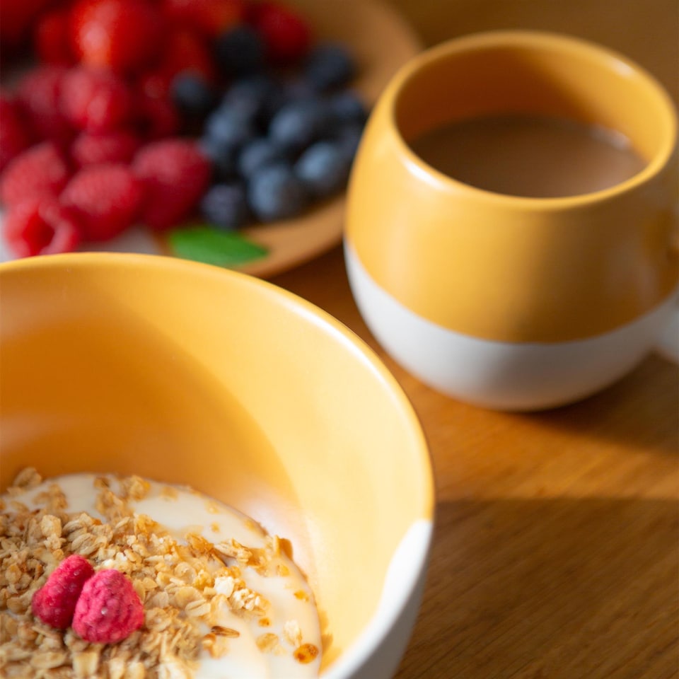 image 1 of Nicola Spring Dipped Stoneware Sphere Mugs - 340ml - Mustard - Pack of 4 | Yellow | Mustard