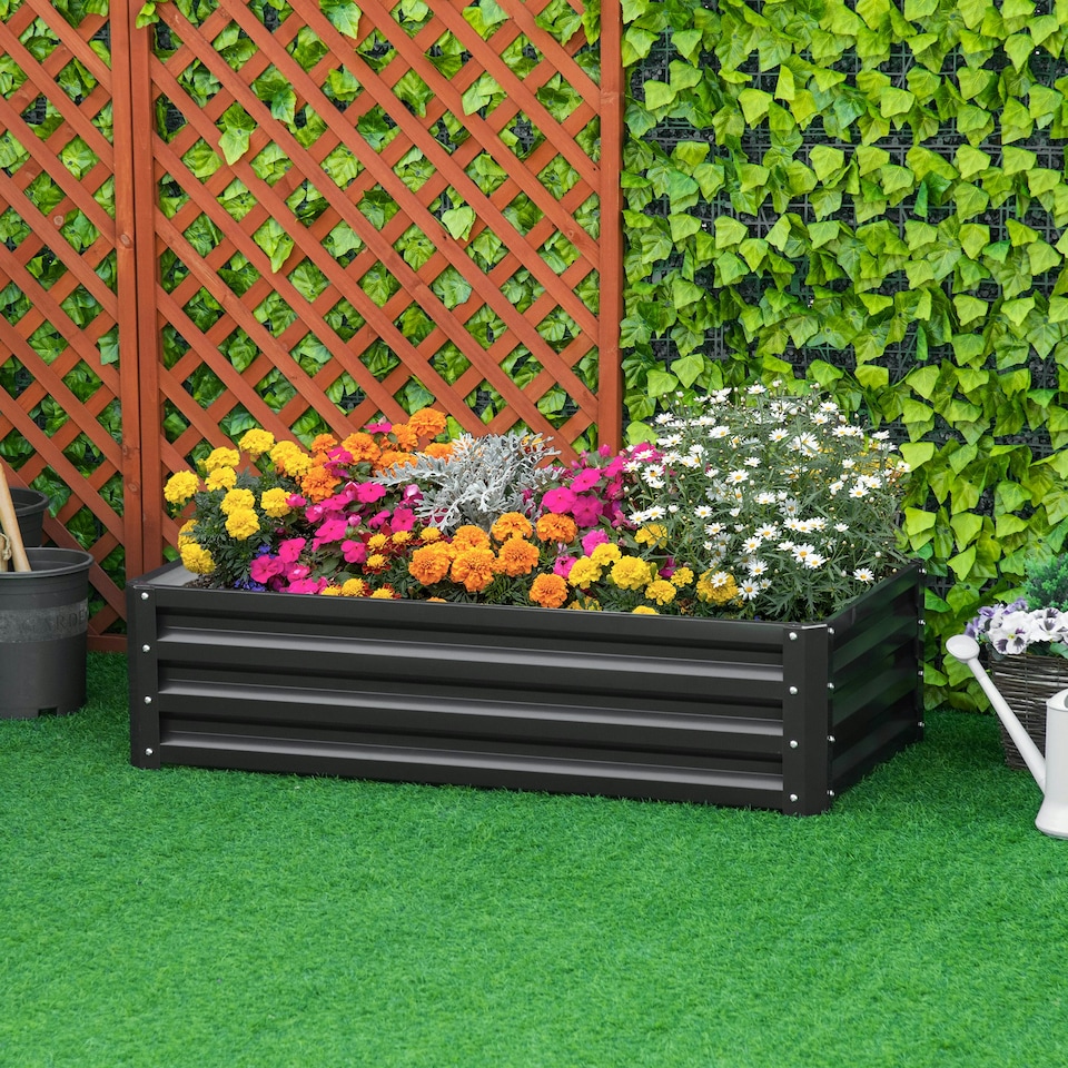 image 1 of Outsunny Raised Garden Bed Elevated Planter Box for Flowers Grey