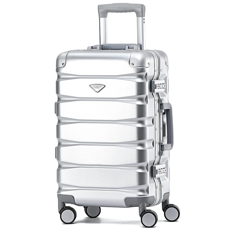 image 1 of Flight Knight Premium Travel Suitcase - 8 Wheels Built-in TSA Lock Aluminium Frame, ABS Hard Shell Carry on Check in Luggage - 100+ Airlines Approved Silver | Aluminium | Cabin Bag