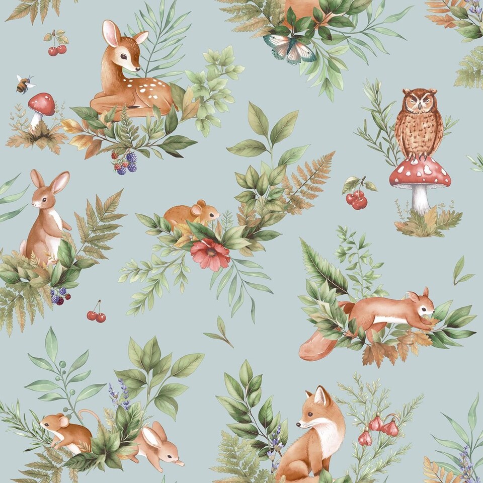 image 1 of Holden Decor Forest Friends Textured Wallpaper | Blue | Blue | 1