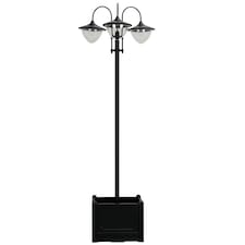 Outsunny 3-head LED Solar Light Lamp Street Light Post with Planter Base, Black Black | Black