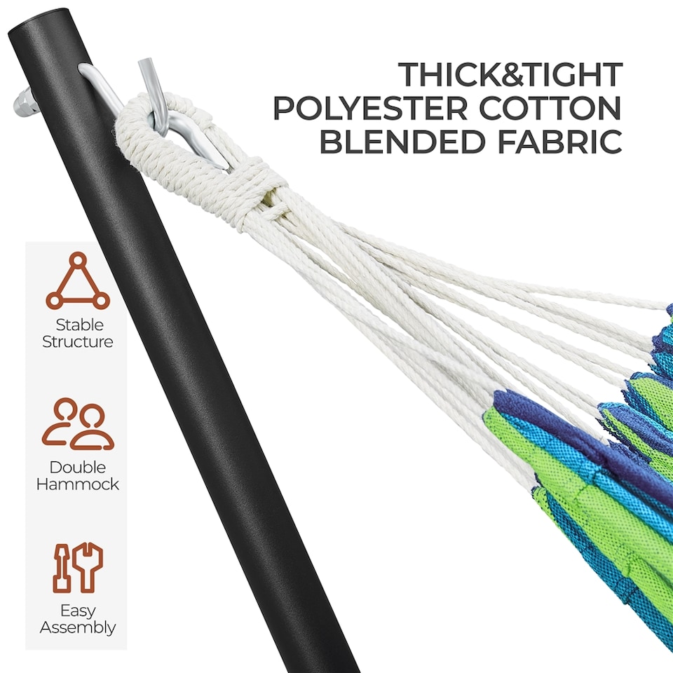 image 1 of Yaheetech Outdoor Hammock with Adjustable Steel Stand-Blue Green Stripe