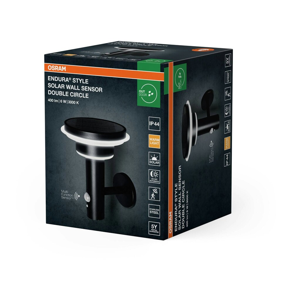 image 1 of OSRAM ENDURA Solar Outdoor Wall Light With Sensor Black Black