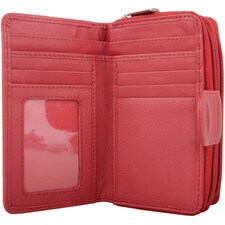 London Leathergoods Womens Large Genuine Leather RFID Money / Credit Card Holder / Purse - Red | Red | Red