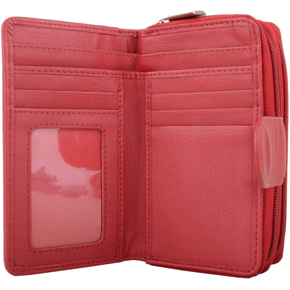 image 1 of London Leathergoods Womens Large Genuine Leather RFID Money / Credit Card Holder / Purse - Red | Red | Red