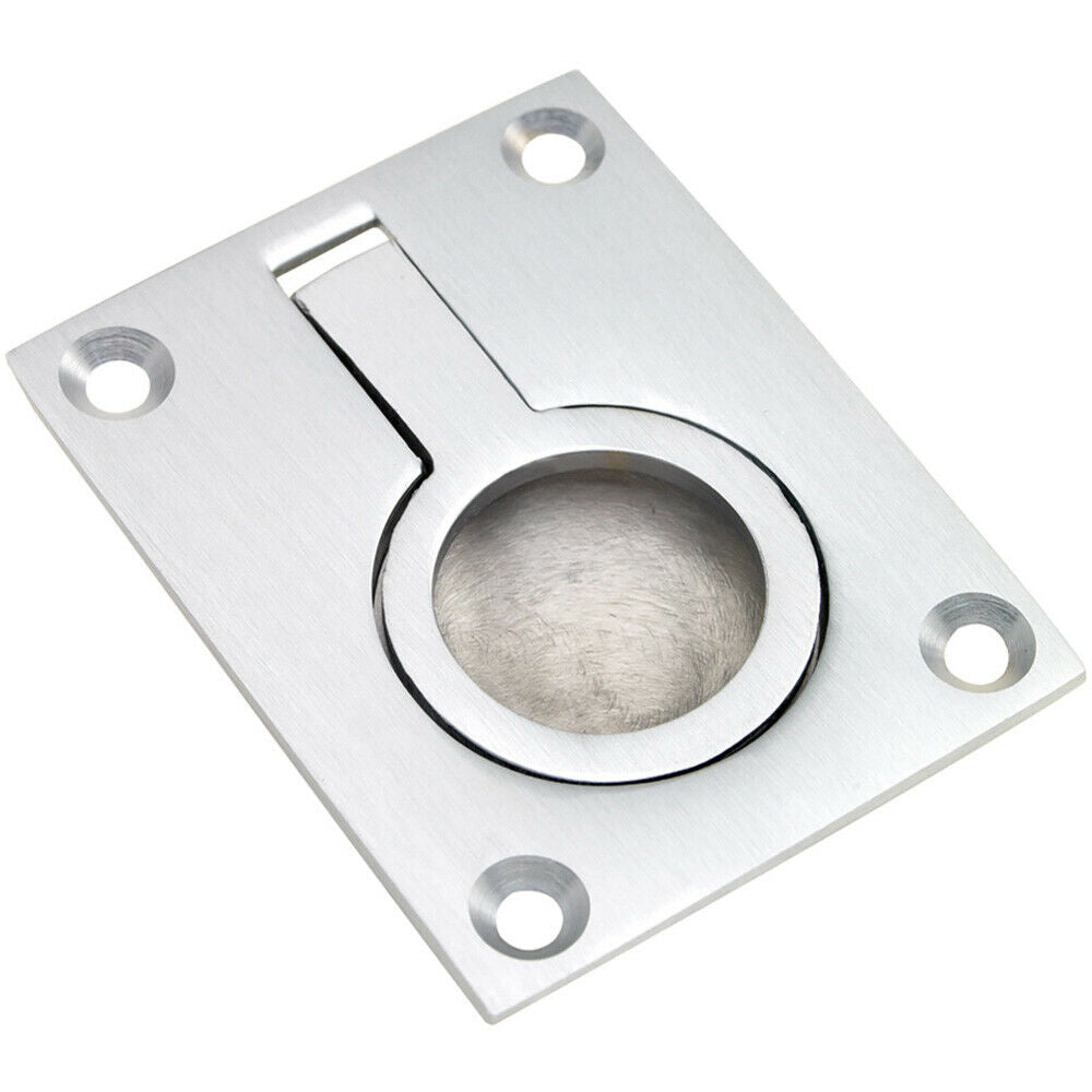 Loops Flush Ring Recessed Pull Handle 50 x 38mm 8mm Depth Satin Chrome