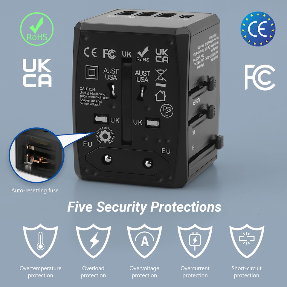 image 1 of World Travel Adaptor with USB Ports - UK EU AU US Universal Plug - Daffodil WAP150