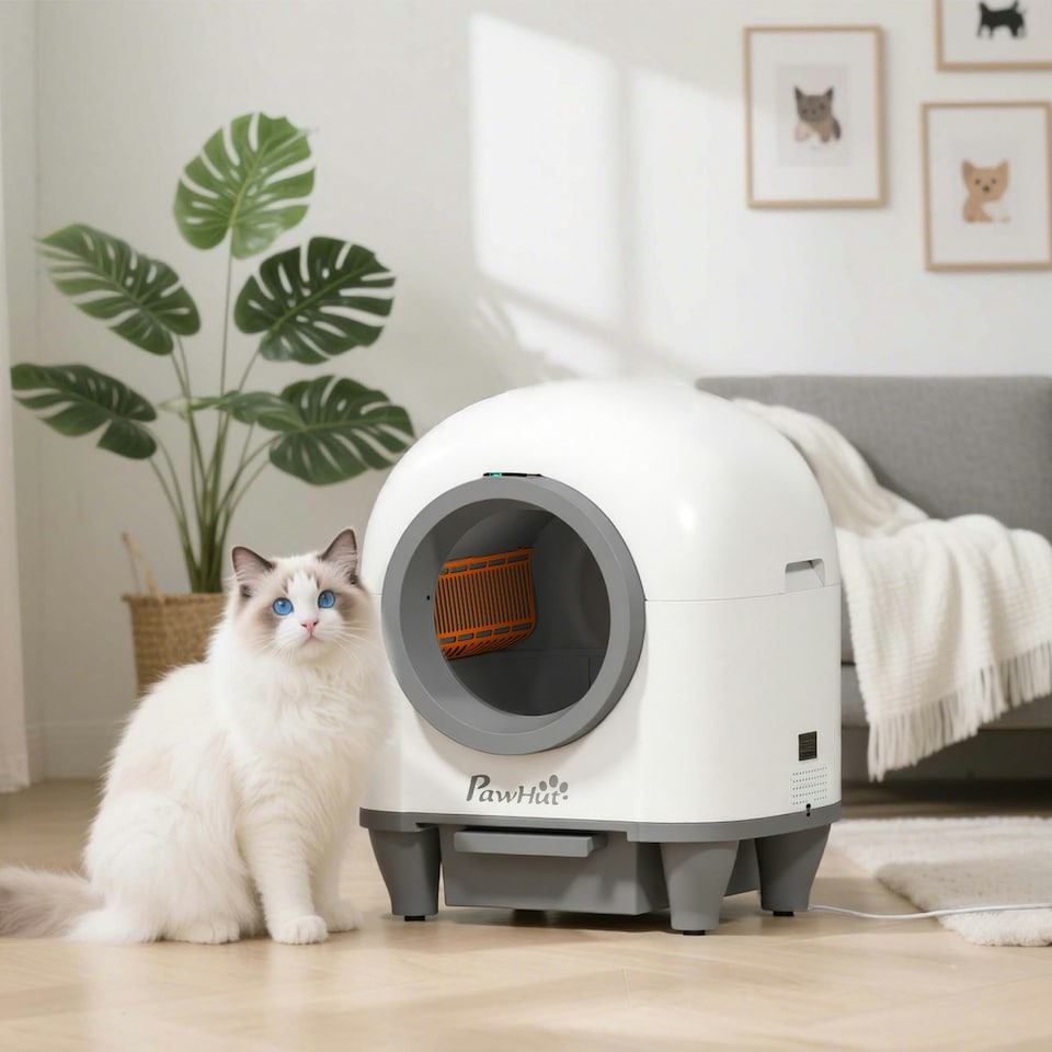 image 1 of PawHut 80L Self Cleaning Cat Litter Tray with APP Control Safety Protection White | One Size