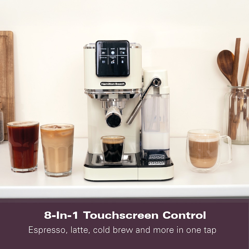 image 1 of Hamilton Beach BaristaPro Plus Touch 8-in-1 Espresso Machine Cream