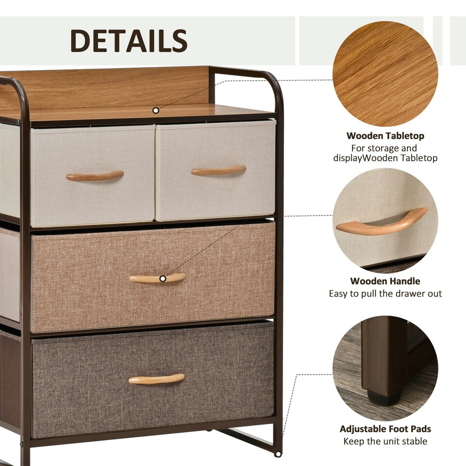 image 1 of HOMCOM Closet Dresser, Dresser Tower With 4 Easy Pull Fabric Drawer Steel Frame