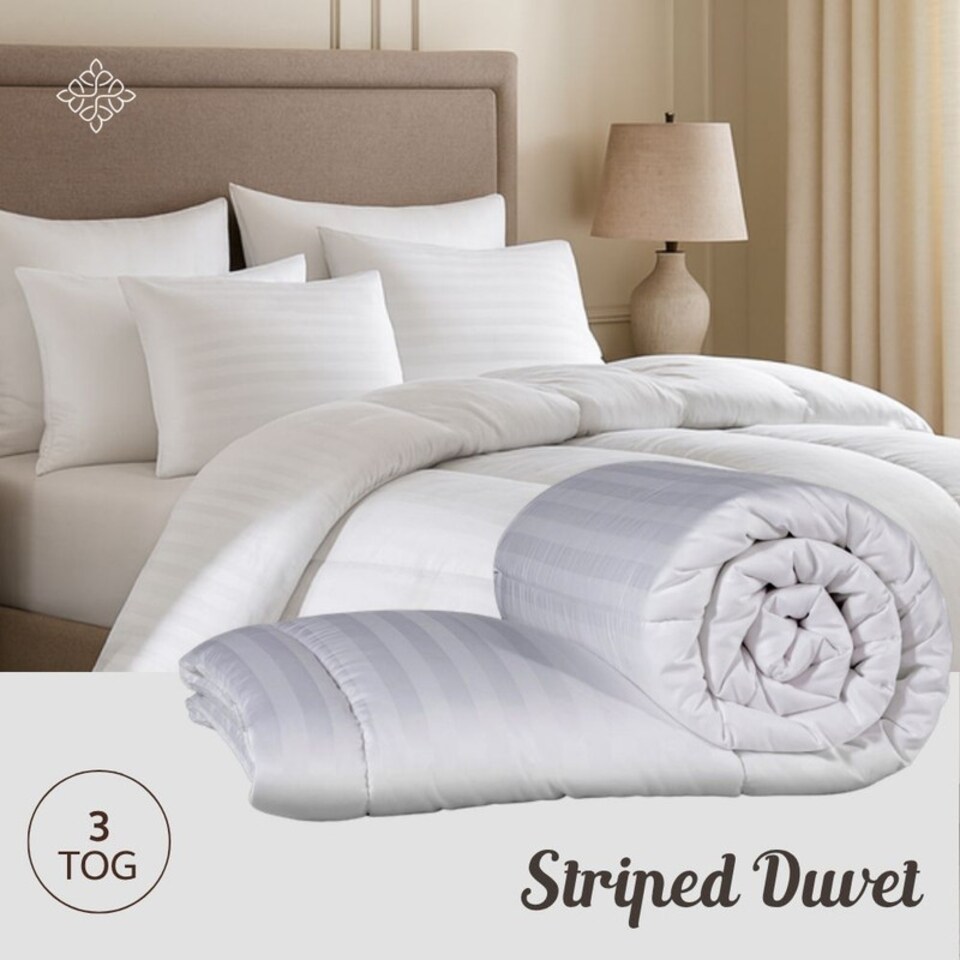 image 1 of Opulent Home Striped 3 Tog Microfiber Summer Duvet and Pillow Set|White|Single