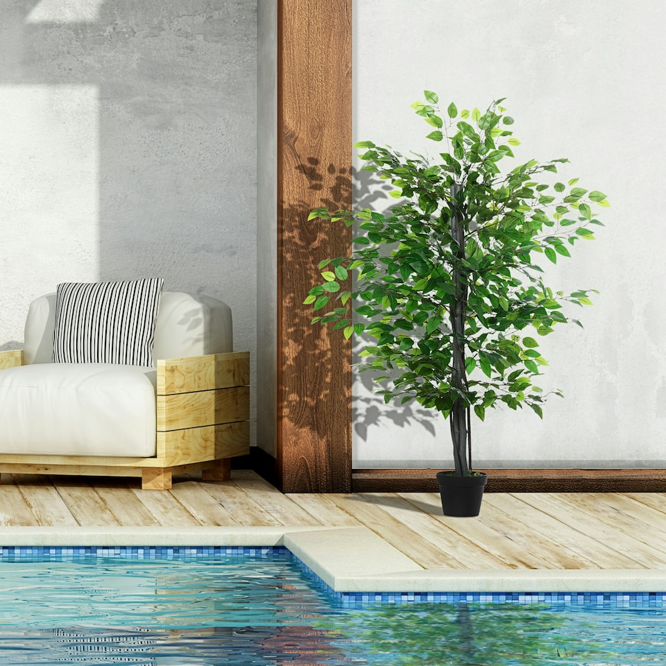 image 1 of Outsunny 145cm Artificial Banyan Plant Faux Decor Tree w/ Pot Indoor