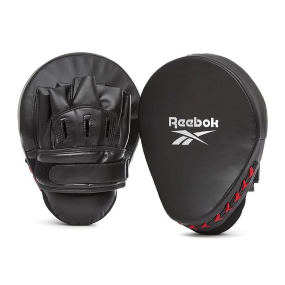 image 1 of Reebok Hook and Jab Focus Pads — Curved Synthetic Leather Boxing Mitts with Thick EVA/PU Foam, One Size, Black | Black | Black | One Size