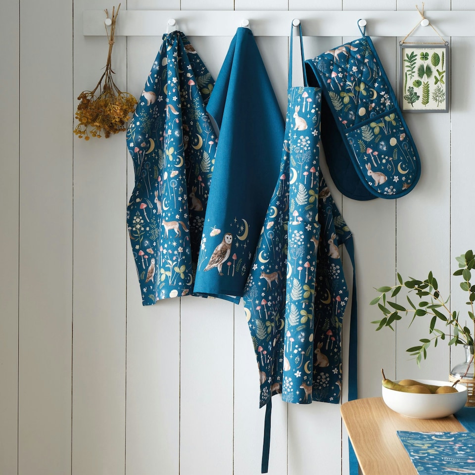 image 1 of Catherine Lansfield Enchanted Twilight Animals Cotton Kitchen Double Oven Glove Navy Blue Blue | Navy Blue