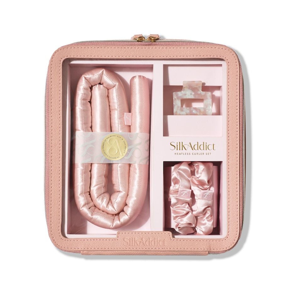 image 1 of Silk Addict 100% Mulberry Silk Heatless Curlers Set - Pale Pink