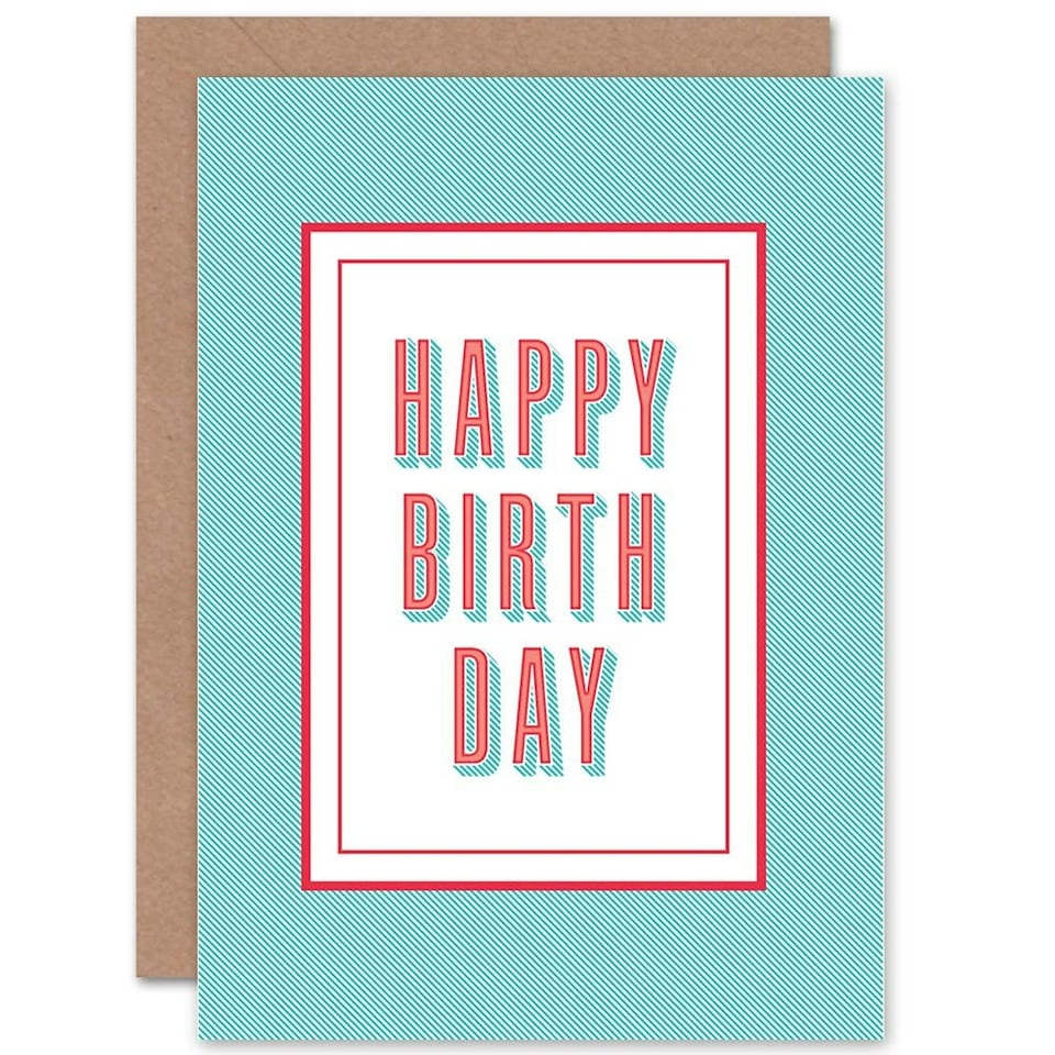 image 1 of Happy Birthday Simple Red Blue Turguoise Greeting Card