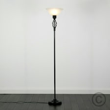 ValueLights Traditional Style Satin Black Barley Twist Floor Lamp With Frosted Shade