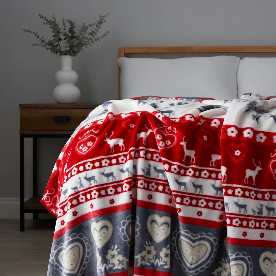 image 1 of BHS Christmas Winter Snow Throw, Red | Red | Red | 1