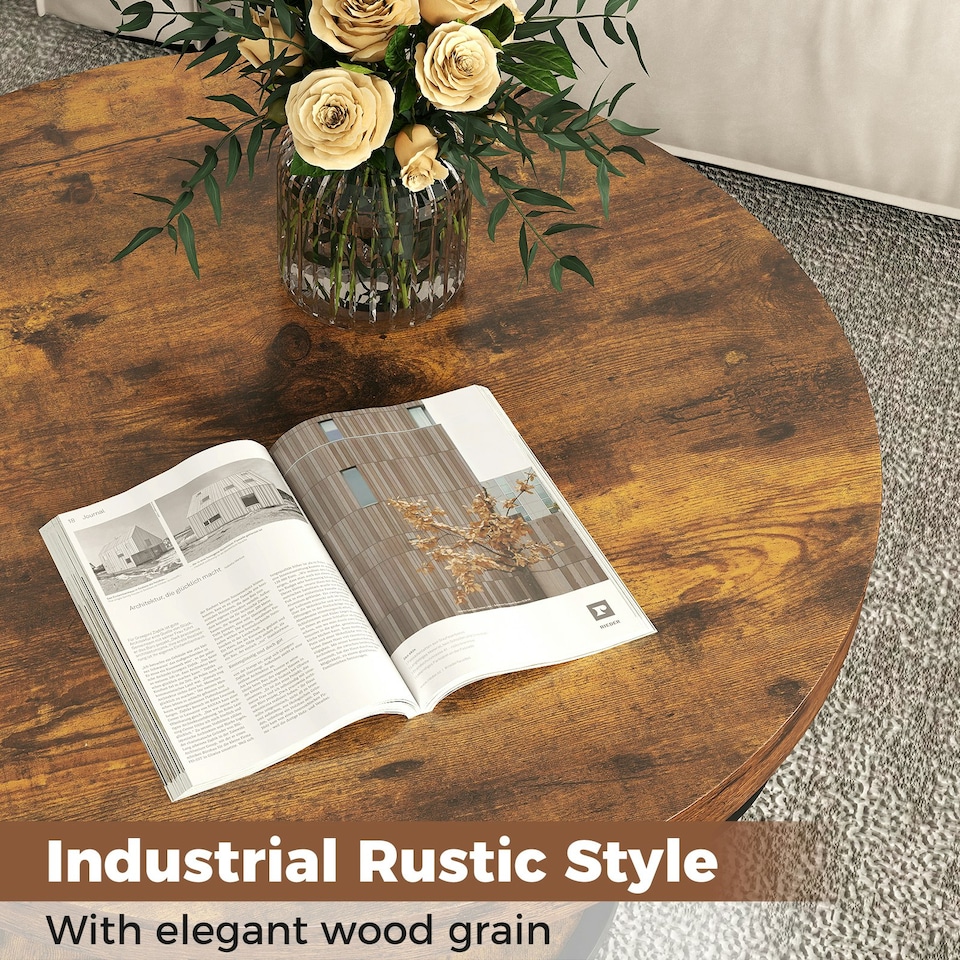 image 1 of COSTWAY 2-Tier Round Coffee Table 80cm Tea Cocktail Table Brown