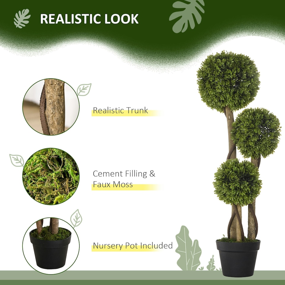 image 1 of HOMCOM Potted Artificial Plants Boxwood Ball Topiary Trees Indoor Outdoor, 90cm