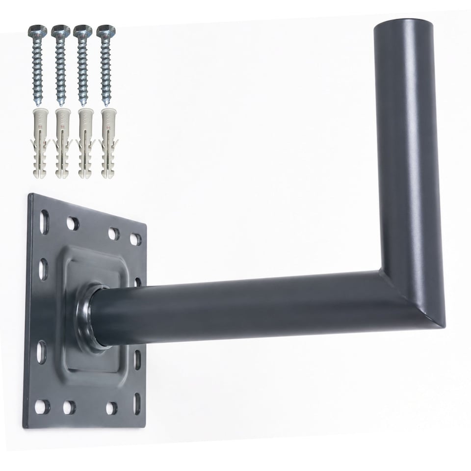 image 1 of Inbrackets Heavy Duty 2" Satellite L Shaped Wall Bracket Anthracite Grey for Starlink, Sky and TV Aerial