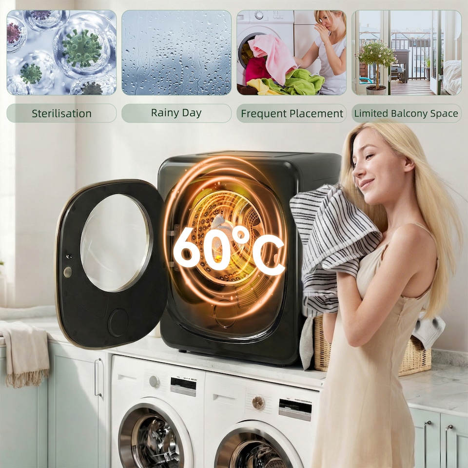 image 1 of HOMCOM Compact Dryer Machine with 5 Modes, 4kg Small Tumble Dryer, Black