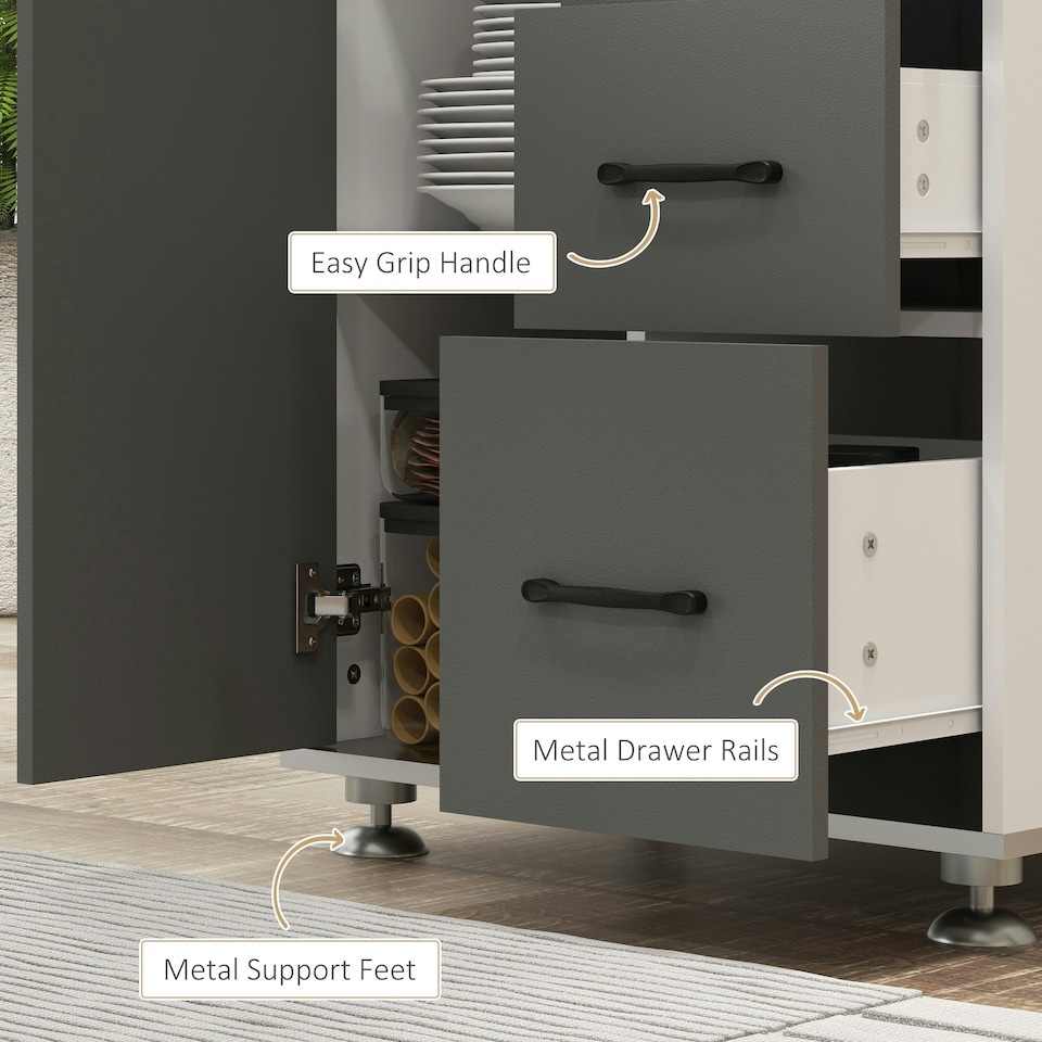 image 1 of HOMCOM Modern Kitchen Cupboard Storage Organiser Microwave Cabinet Grey