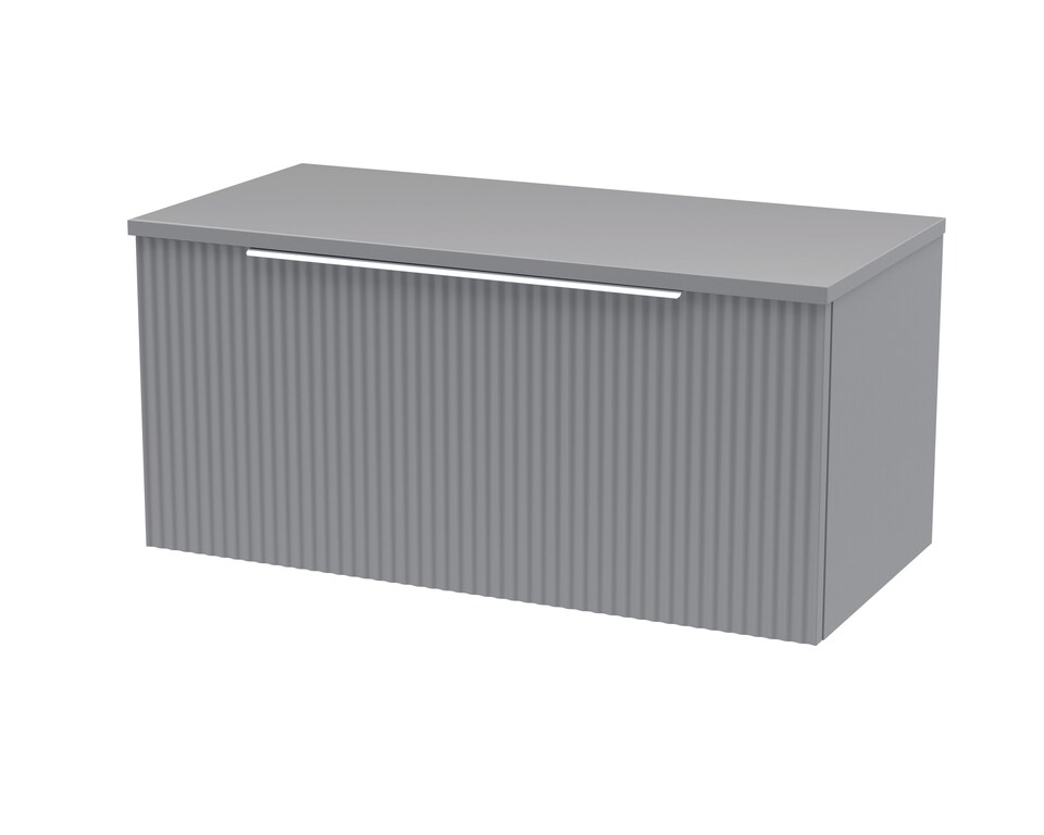 image 1 of Balterley Tixall Fluted 1 Drawer Wall Hung Vanity Unit with Worktop, Satin Grey, 800mm