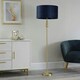 image 3 of ValueLights Marissa Navy Blue Velvet Drum Shade with Brushed Gold Stacked Ball Floor Lamp