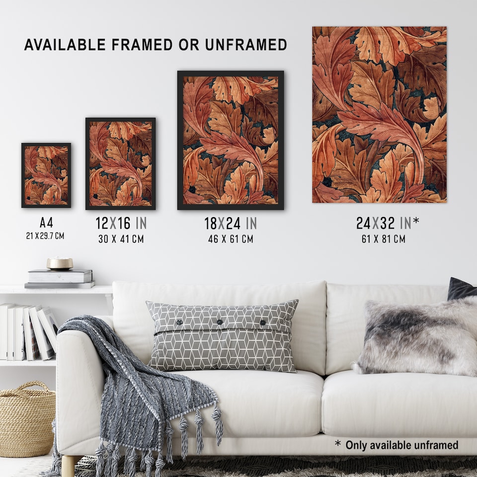 image 1 of Acanthus Leaves Pattern Vintage Wall Art Print William Morris 12x16"
