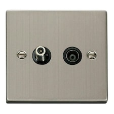 SE HOME Stainless Steel Satellite And Isolated Coaxial 1 Gang Socket Black | Stainless Steel