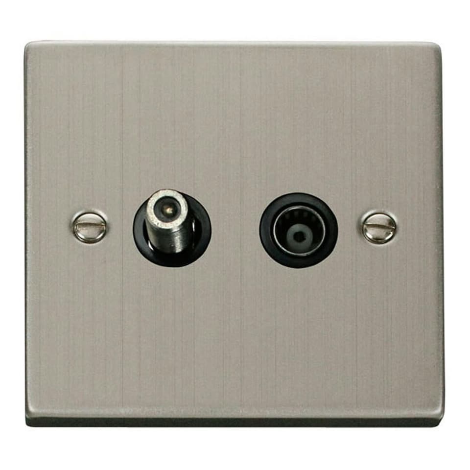 SE HOME Stainless Steel Satellite And Isolated Coaxial 1 Gang Socket Black | Stainless Steel