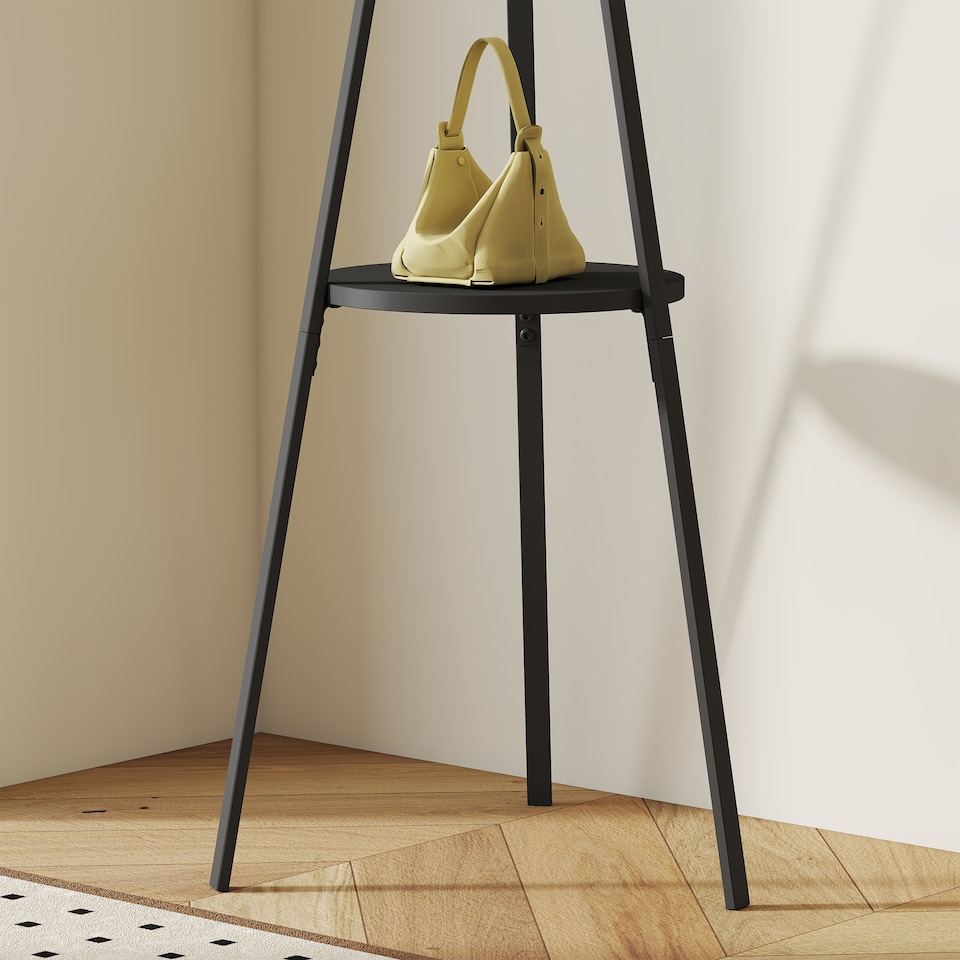 image 1 of HOMCOM Freestanding Metal Coat Rack Stand 9 Hooks Clothes Tree with 1 Shelf Hat Display Hall Tree Hanger Bag Umbrella Hanging Organiser Black