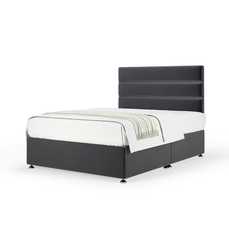 image 1 of Memory Maestro Memory Foam Graphite Plush Velvet Divan Set And Milan Headboard Small Double