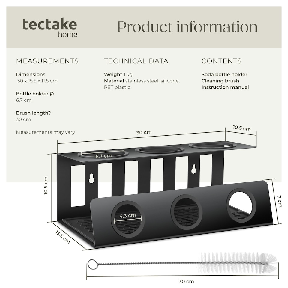 image 1 of Bottle Holder Triso - for 3 bottles, with drip tray, lid holder & cleaning brush
