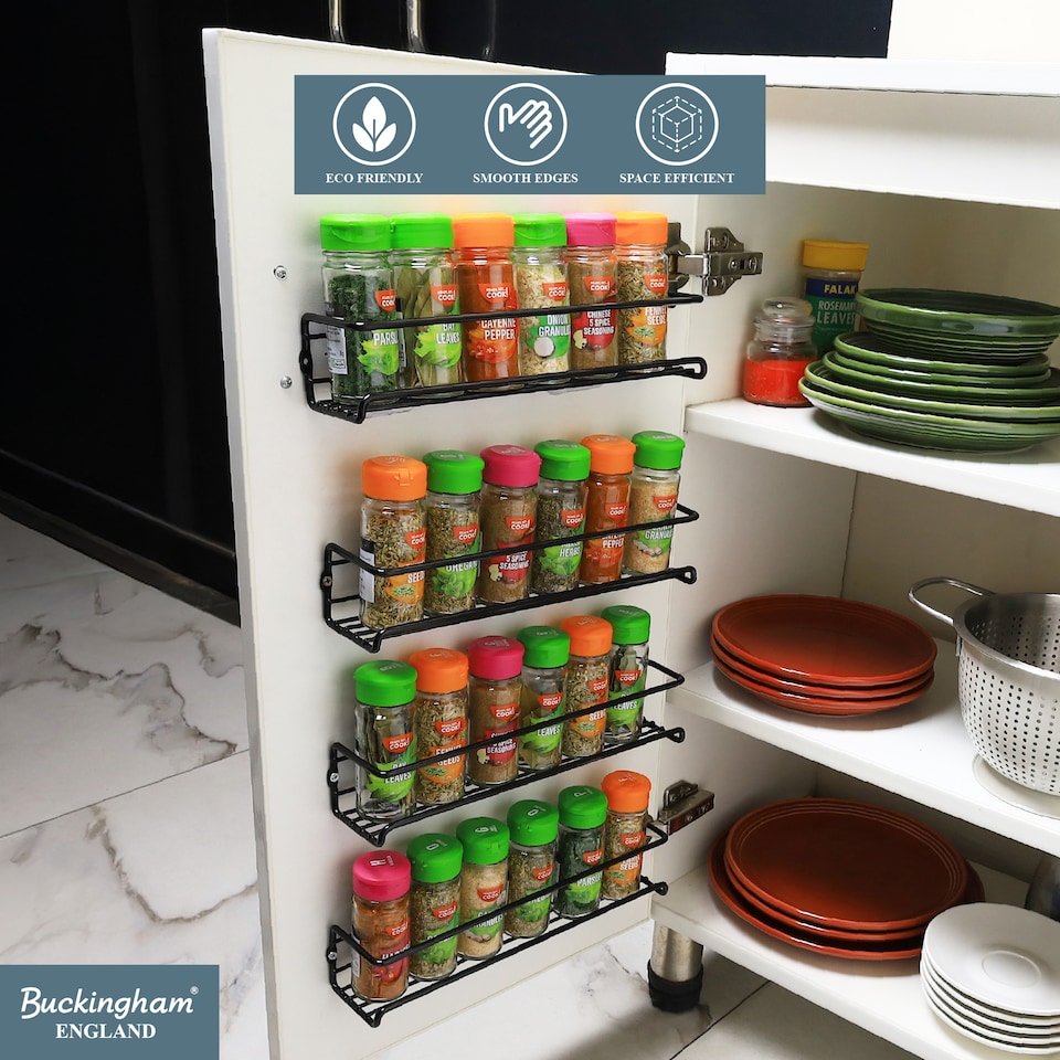 image 1 of Buckingham 4 Tier Spice Racks Organiser wall-mounted with Adhesive Stickers. | Silver