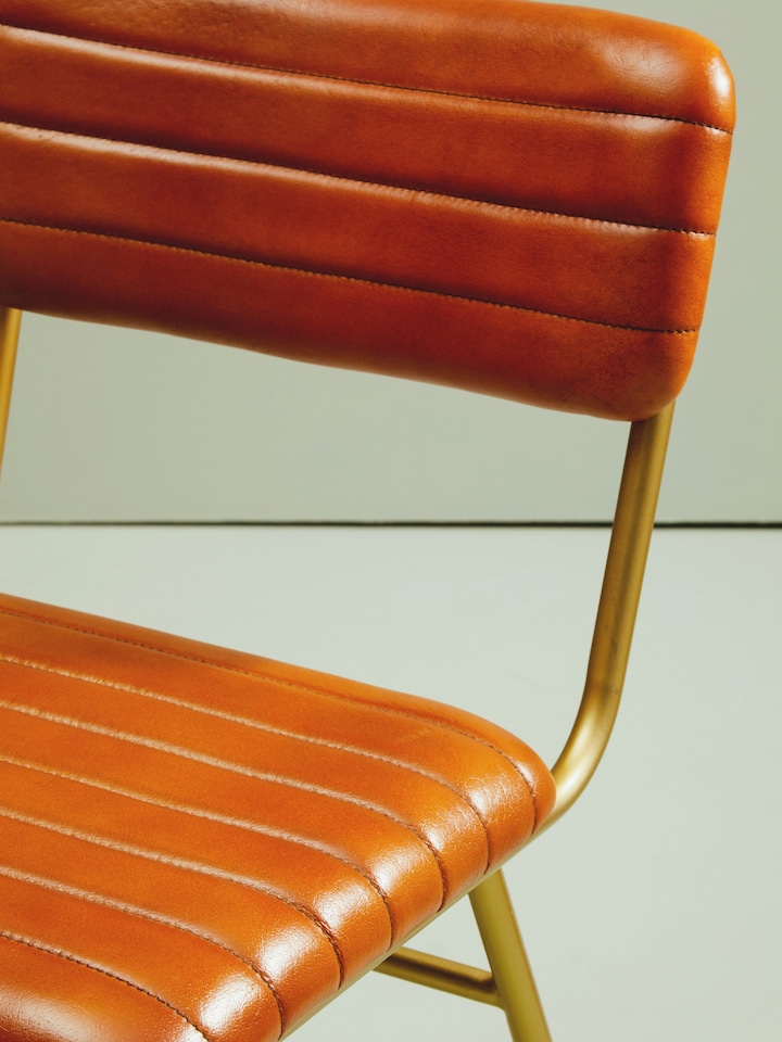 image 1 of Interiors by Premier Tan Leather Dining Chair, Sturdy Dining Room Chair, Leather Effect Accent Chair | Brown