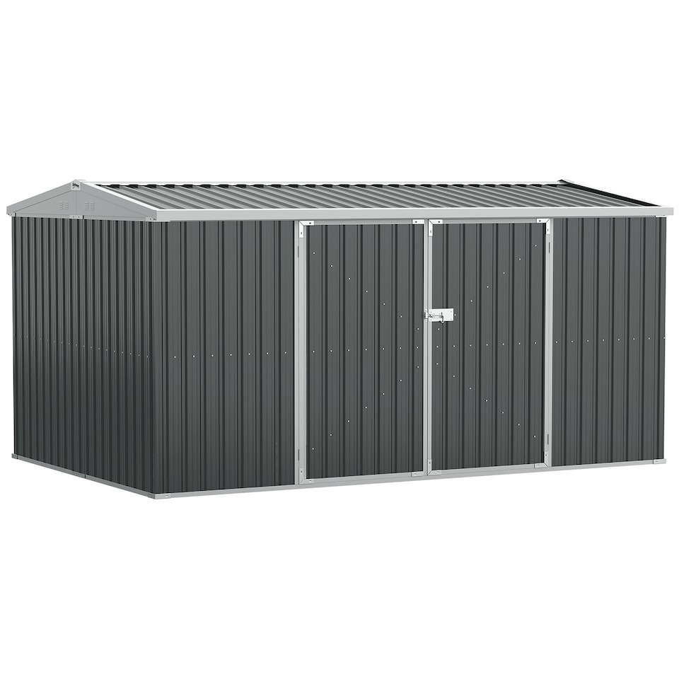 image 1 of Outsunny 14 x 8ft Outdoor Garden Metal Storage Shed with Lockable Door, Tool Storage Box for Garden, Patio and Lawn, Grey