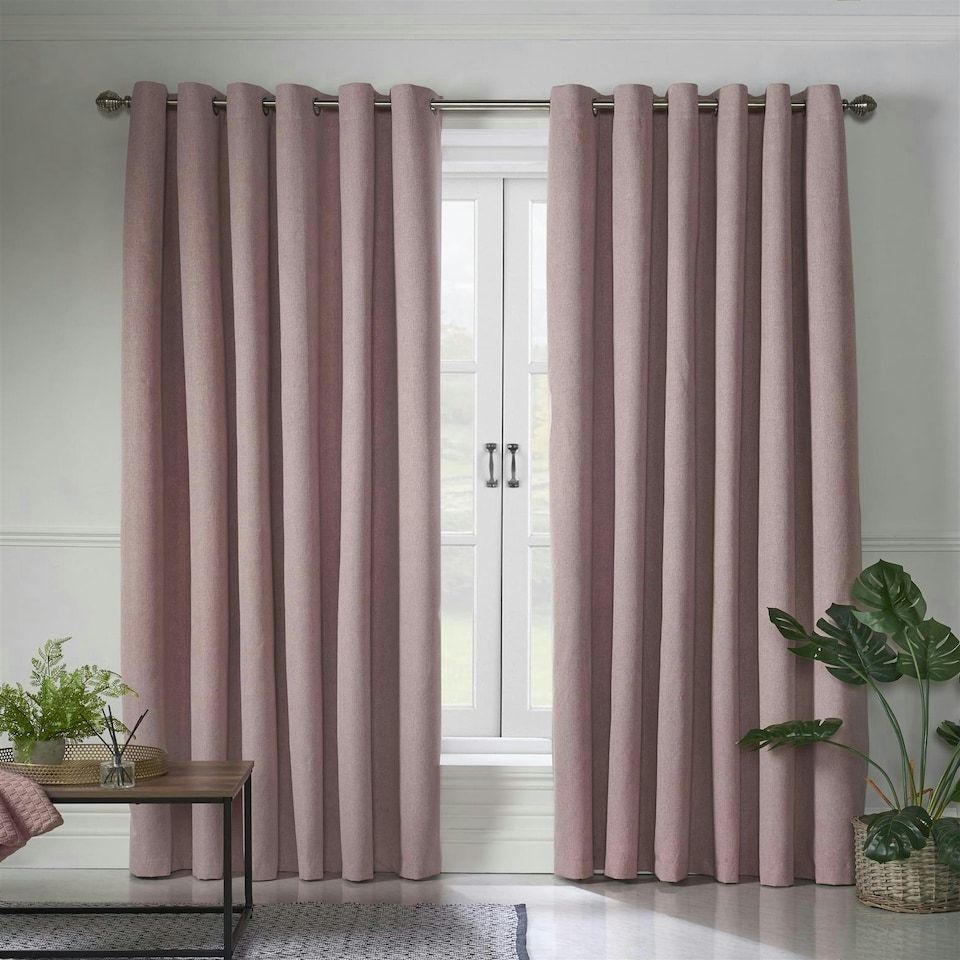 image 1 of Linen Look Blackout Ring Top Eyelet Curtains - 110cm x 183cm - Blush