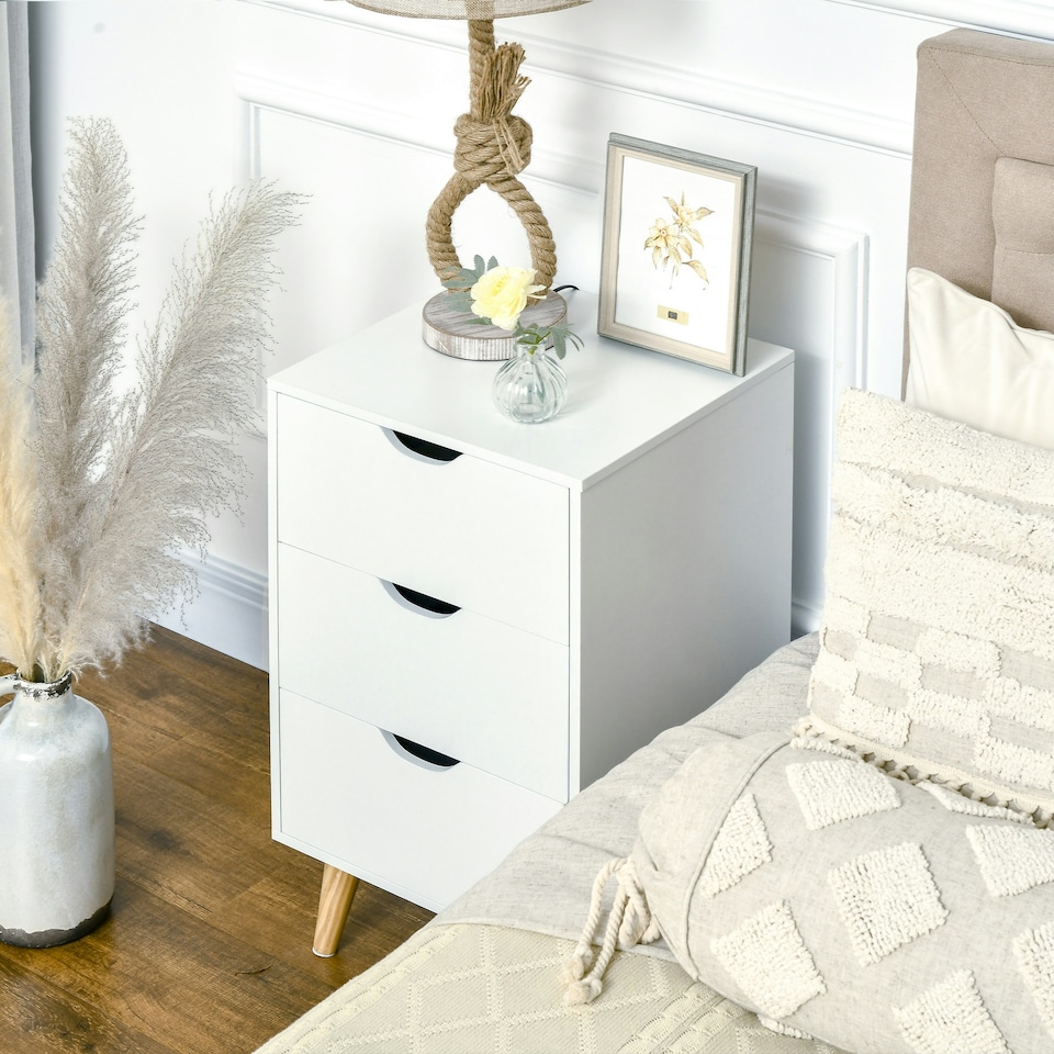 image 1 of HOMCOM Chest of Drawers, 3 Drawer Unit Storage Chest Bedroom, Cream White White