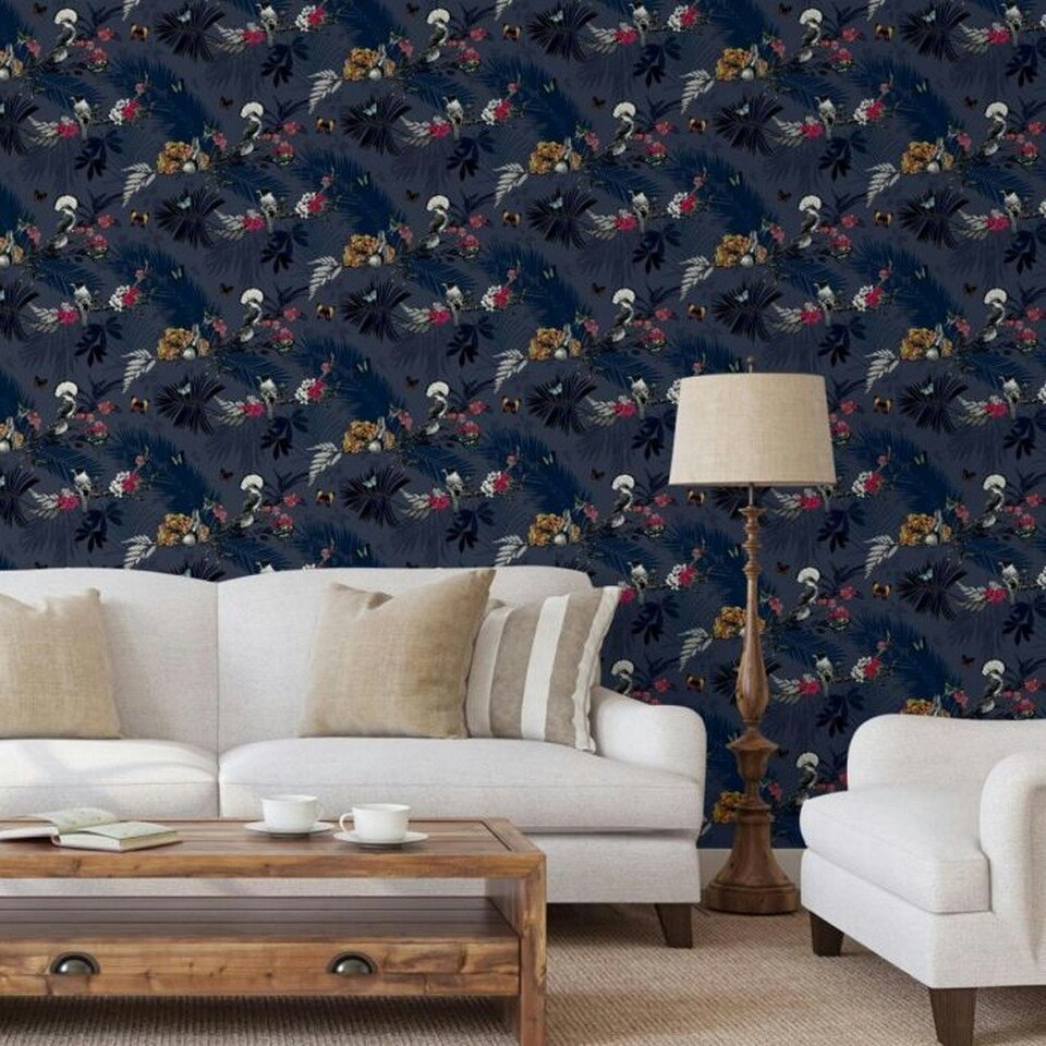 image 1 of World of Wallpaper Mystical Forest Wallpaper - Navy - 32.1ft x 21in Blue