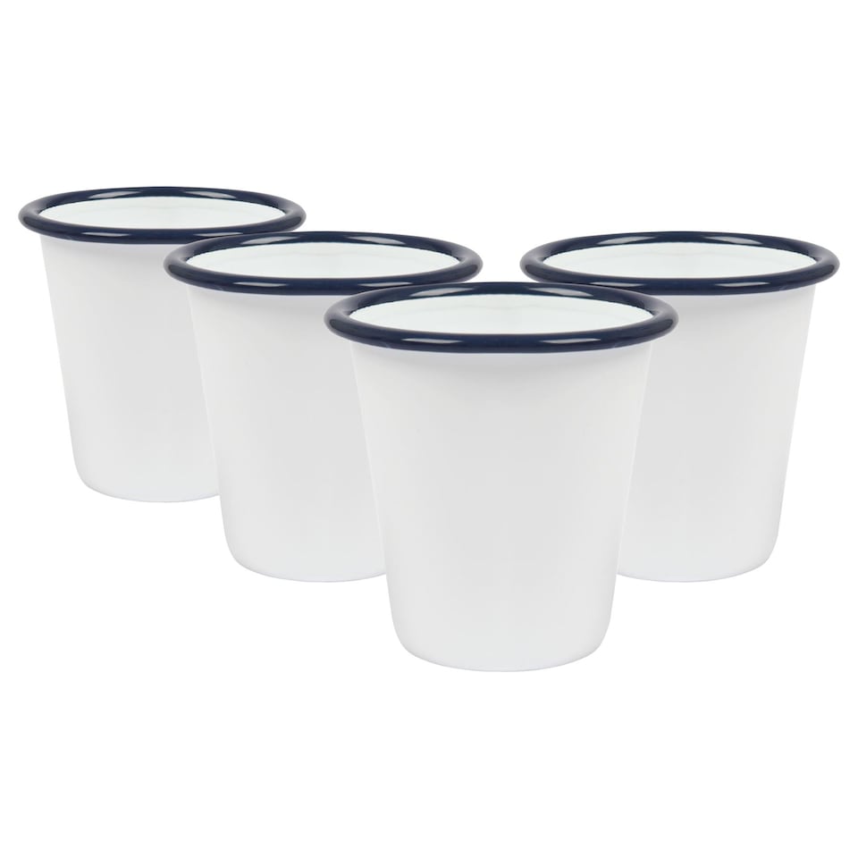 image 1 of Argon Tableware White Enamel Tumblers - 300ml - Blue - Pack of 3 | White | Blue