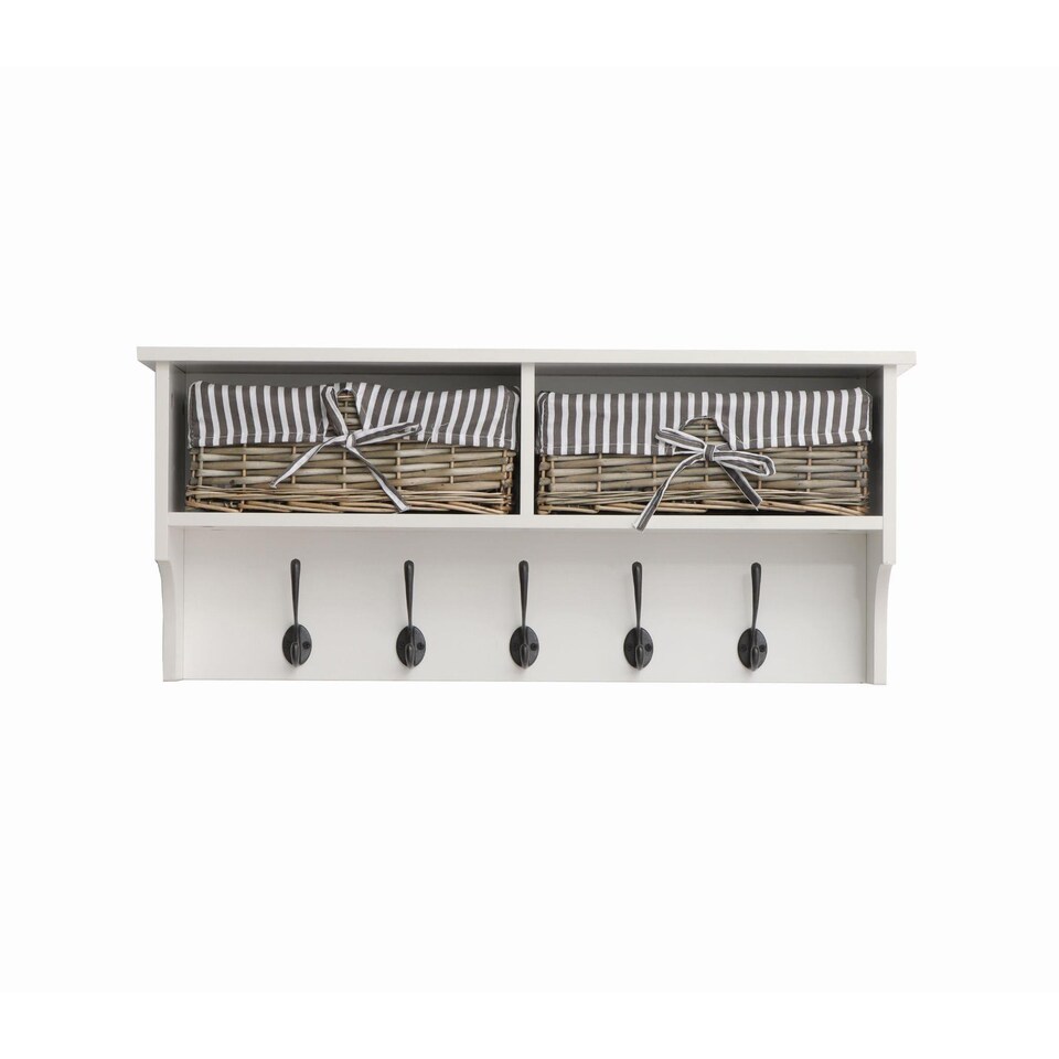 image 1 of Radcliffe Wall Mounted Coat Rack Wicker Baskets and Top Storage Shelf